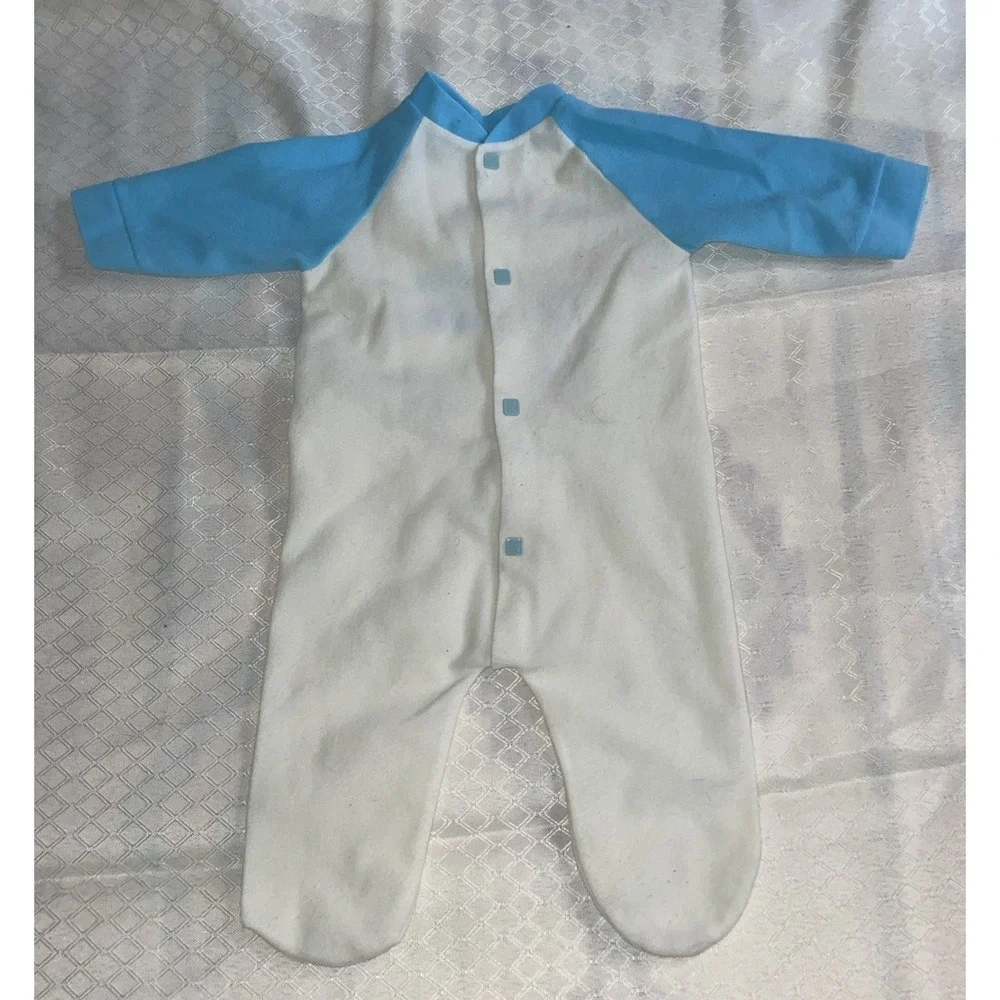 Vintage 1981 Tom & Jerry Baby Sleeper Baseball 0-3 Months ? Button Up Blue/White